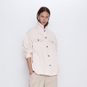 Zara oversize corduroy button up jacket light pink